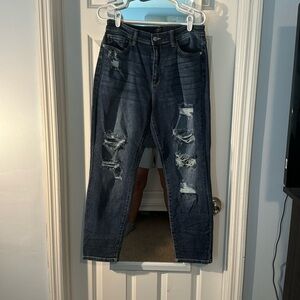 Judy Blue size 11 boyfriend fit distressed stretchy jeans high waisted NWOT
